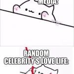 bongo cat | MEDIA:; DISASTERS WITH 100S DEAD:; RANDOM CELEBRITY'S LOVE LIFE:; MEDIA: | image tagged in bongo cat | made w/ Imgflip meme maker