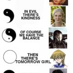 Which one are you? Ying and Yang. | The Ying-Yang of Fictional Rhodes; TOMORROW GIRL | image tagged in which one are you ying and yang,day of the dead,marvel comics,gossip,yugioh | made w/ Imgflip meme maker