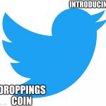 twitter's new currency | INTRODUCING; DROPPINGS COIN | image tagged in twitter logo | made w/ Imgflip meme maker
