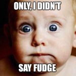 Scared Face | ONLY, I DIDN'T; SAY FUDGE | image tagged in scared face | made w/ Imgflip meme maker