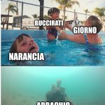 Giornio really gave up on the others | BUCCIRATI; GIORNO; NARANCIA; ABBACHIO | image tagged in child drowning in pool | made w/ Imgflip meme maker