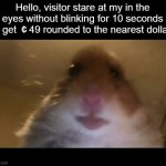 why are you reading this | Hello, visitor stare at my in the eyes without blinking for 10 seconds to get ￠49 rounded to the nearest dollar | image tagged in no tags,lol,why are you reading the tags | made w/ Imgflip meme maker