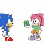 Sonic giving Amy a present