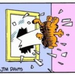 Garfield gets thrown out of a window meme