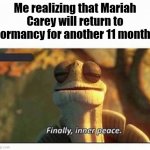 And All I Want for Chri- NO. | Me realizing that Mariah Carey will return to dormancy for another 11 months | image tagged in finally inner peace,mariah carey,master oogway,christmas | made w/ Imgflip meme maker