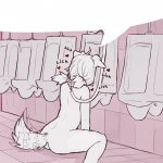 Furry drinking from urinal speech bubble