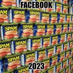 Spam, Delicous | FACEBOOK; 2023 | image tagged in spam delicous,memes | made w/ Imgflip meme maker