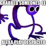 when purple grabs someone | I GRABBED SOMEONES  LEG; ALEXA PLAY DESPACITO | image tagged in purple | made w/ Imgflip meme maker
