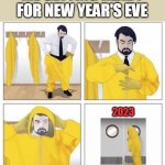 2023 coming at you fast | ME GETTING READY
FOR NEW YEAR'S EVE; 2023 | image tagged in man putting on hazmat suit | made w/ Imgflip meme maker