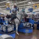Guy on a unicorn in a Walmart meme
