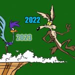 Let's spin that wheel again, shall we | 2022; 2023 | image tagged in willie ethelbert coyote's cognitive misalignment,happy new year,2023 | made w/ Imgflip meme maker