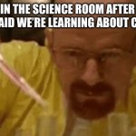 So true tho | ME IN THE SCIENCE ROOM AFTER MY TEACHER SAID WE’RE LEARNING ABOUT CHEMISTRY | image tagged in carefully crafting,walter white | made w/ Imgflip meme maker
