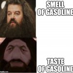 Don't ask me how I know | SMELL OF GASOLINE; TASTE OF GASOLINE | image tagged in hagrid comparison,memes | made w/ Imgflip meme maker