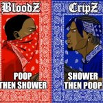 which side are you on | SHOWER THEN POOP; POOP THEN SHOWER | image tagged in which side are you on,pooping,shower thoughts | made w/ Imgflip meme maker