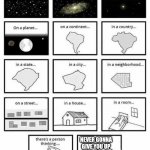 Clever title | NEVER GONNA GIVE YOU UP | image tagged in in a universe in a galaxy person thinking | made w/ Imgflip meme maker