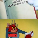 (I own a small server) | MEMES NOT IN #MEMES; MODS | image tagged in angry tom | made w/ Imgflip meme maker