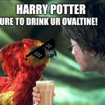 Be sure to drink your Ovaltine Harry! | BE SURE TO DRINK UR OVALTINE! HARRY POTTER | image tagged in phoenix harry potter | made w/ Imgflip meme maker
