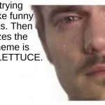 Bro Please Bro | Me trying to make funny memes. Then realizes the top meme is fricking LETTUCE. | image tagged in bro please bro | made w/ Imgflip meme maker