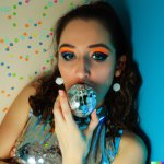 girl eating a disco ball AI
