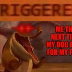 Gawd damn mutt i'mma send her to a new home i swear to god | ME THE NEXT TIME MY DOG BEGS FOR MY FOOD | image tagged in triggered croc,memes,savage memes,enough is enough,relatable,kung fu panda | made w/ Imgflip meme maker