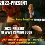 I wouldnit say freed | 2022-PRESENT; FROM COVID! 2022-PRESENT WITH WW3 COMING SOON | image tagged in i wouldnit say freed | made w/ Imgflip meme maker
