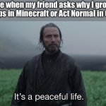 It’s a peaceful life for a tourist. | me when my friend asks why I grow crops in Minecraft or Act Normal in GTA: | image tagged in it s a peaceful life | made w/ Imgflip meme maker
