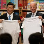 Joe Biden and Xi holding shirts meme