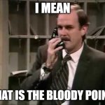 What is the point? | I MEAN; WHAT IS THE BLOODY POINT? | image tagged in basil fawlty,fawlty towers,what is the point | made w/ Imgflip meme maker