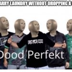 it's impossible | WHEN YOU CARRY LAUNDRY WITHOUT DROPPING A SINGLE SOCK | image tagged in dood perfekt | made w/ Imgflip meme maker