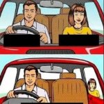 Cartoon couple driving in car meme