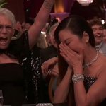Jamie Lee Curtis cheering Michelle Yeoh