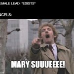 Female lead | FEMALE LEAD: *EXISTS*; INCELS:; MARY SUUUEEEE! | image tagged in body snatchers scream,mcu,marvel,dc,dceu,movies | made w/ Imgflip meme maker