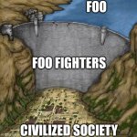 Fight that Foo! | FOO; FOO FIGHTERS; CIVILIZED SOCIETY | image tagged in water dam meme | made w/ Imgflip meme maker