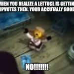 Zane nooooo | WHEN YOU REALIZE A LETTUCE IS GETTING MORE UPVOTES THEN. YOUR ACCUTALLY GOOD MEME; NO!!!!!!! | image tagged in zane nooooo | made w/ Imgflip meme maker