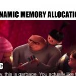 Wow this is garbage you actually like this | DYNAMIC MEMORY ALLOCATION; C | image tagged in wow this is garbage you actually like this | made w/ Imgflip meme maker