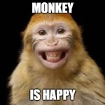 mnky go smile | MONKEY; IS HAPPY | image tagged in mnkey smile | made w/ Imgflip meme maker