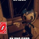 Use this on a friend of yours if they tell you to do something that you don't want to do | OH LOOK; AN UNO CARD | image tagged in baby bendy pointing at trash,uno reverse card | made w/ Imgflip meme maker