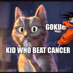 Cat Ooh Puss In Boots | GOKU; KID WHO BEAT CANCER | image tagged in cat ooh puss in boots | made w/ Imgflip meme maker