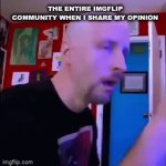 every time anyone says an opinion an argument happens | THE ENTIRE IMGFLIP COMMUNITY WHEN I SHARE MY OPINION | image tagged in gifs,memes,e,bruh,so true memes | made w/ Imgflip video-to-gif maker