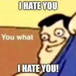 I hate no one guys | I HATE YOU; I HATE YOU! | image tagged in you what | made w/ Imgflip meme maker