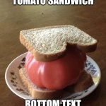 yum | TOMATO SANDWICH; BOTTOM TEXT | image tagged in tomato sandwich | made w/ Imgflip meme maker