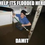 it will be fun they said | HELP ITS FLOODED HERE; DAMIT | image tagged in it will be fun they said | made w/ Imgflip meme maker