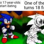 Bad ending | Two 17-year-olds start dating; One of them turns 18 first | image tagged in dx | made w/ Imgflip meme maker