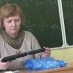 Teacher with silencer gun meme