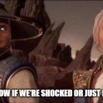 Raiden and Fujin | WE DON'T KNOW IF WE'RE SHOCKED OR JUST BLOWN AWAY | image tagged in raiden fujin mk 11 | made w/ Imgflip meme maker