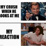 Even guys can relate to this | MY CRUSH WHEN HE LOOKS AT ME; MY REACTION | image tagged in joey shocked | made w/ Imgflip meme maker