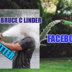 Twitter Vs Facebook | BRUCE C LINDER; FACEBOOK; TWITTER | image tagged in twitter,facebook,information overload | made w/ Imgflip meme maker
