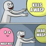 big yellow ball and... | ME; KILLS A WASP; ME; DEAD WASP; WASP NEST | image tagged in big yellow ball and | made w/ Imgflip meme maker