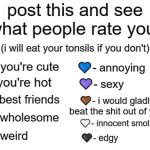 Extra*grey= sadistic | image tagged in repost to see what people rate you | made w/ Imgflip meme maker