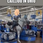 Guy on a unicorn in a Walmart | CAILLIOU IN OHIO | image tagged in guy on a unicorn in a walmart | made w/ Imgflip meme maker